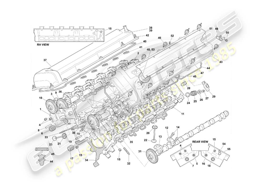 aston martin db7 vantage (2002) schema delle parti della testa cilindro