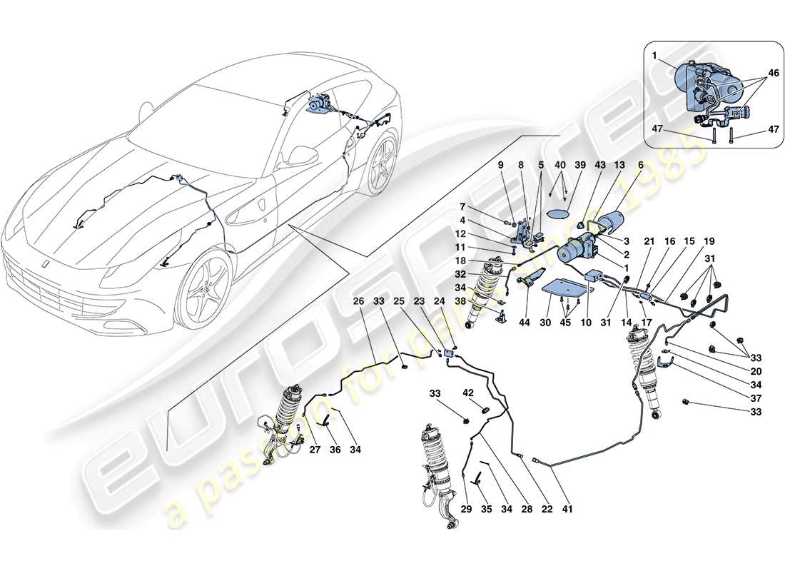 ferrari ff (europe) schema delle parti del sistema di sollevamento del veicolo