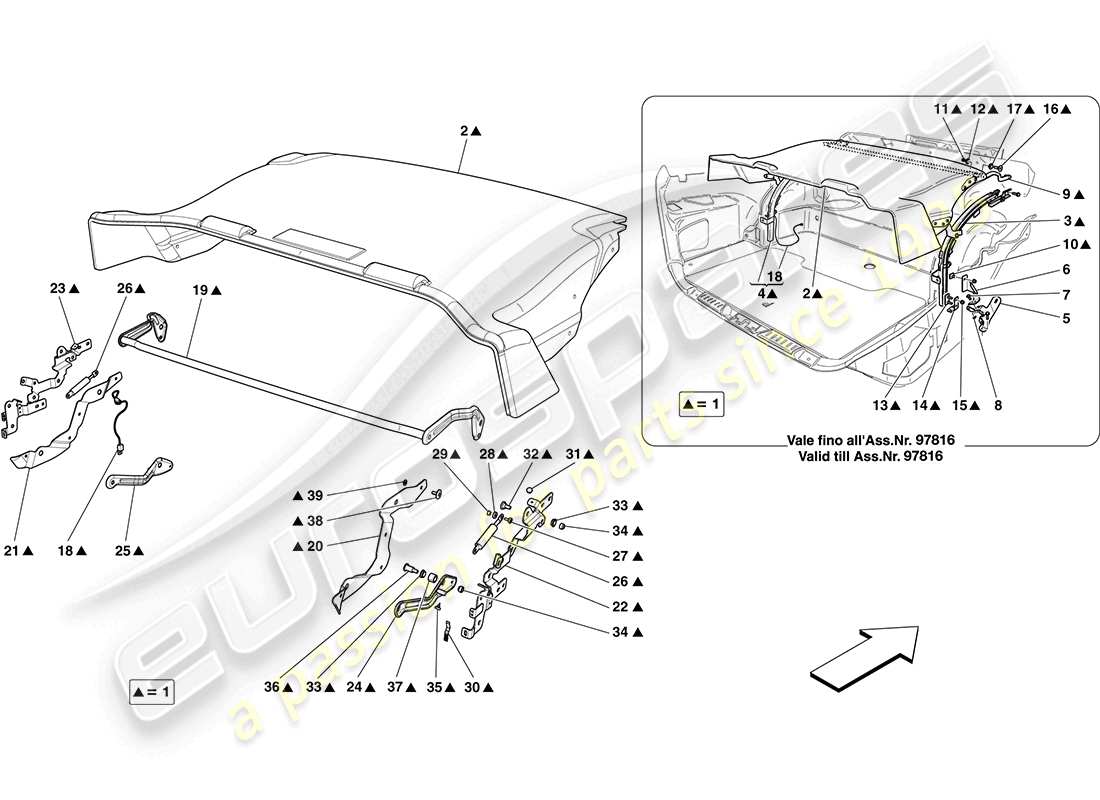 ferrari california (rhd) diagramma delle parti dei tappetini del vano bagagli