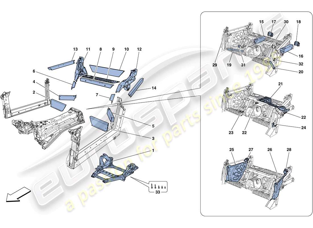 ferrari ff (rhd) strutture ed elementi posteriore del veicolo diagramma delle parti