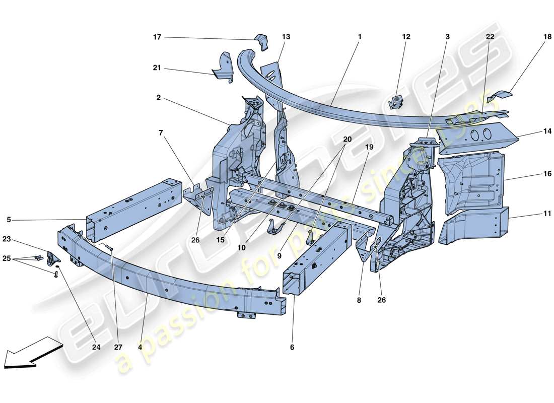 ferrari 488 gtb (rhd) telaio - struttura, elementi anteriori e pannelli schema delle parti