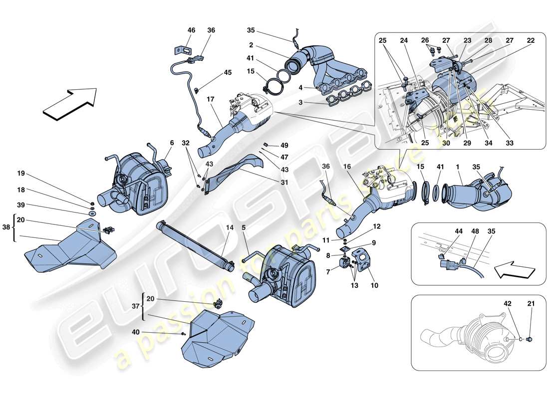ferrari 458 speciale aperta (rhd) diagramma delle parti del sistema di scarico
