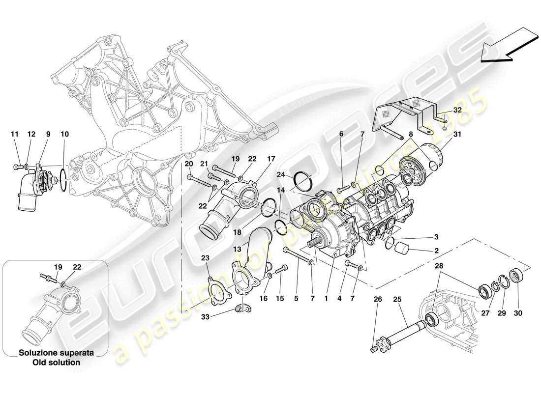 ferrari 599 gtb fiorano (europe) pompa olio/acqua diagramma delle parti