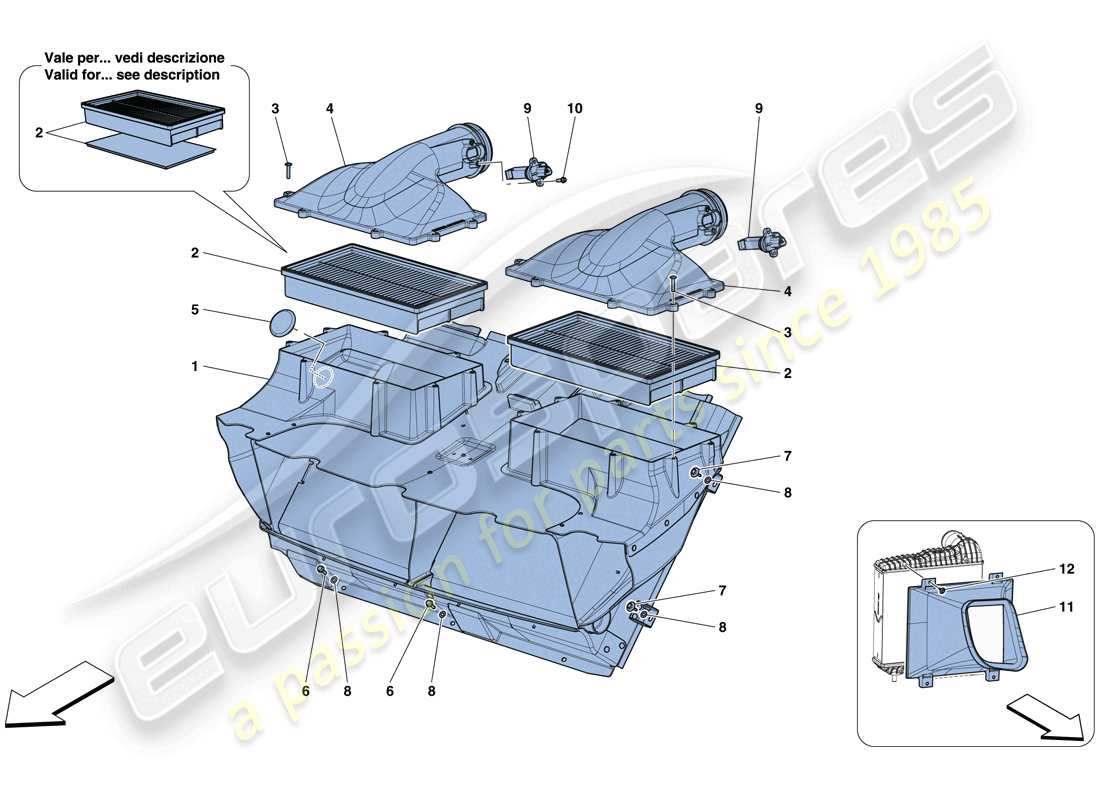 ferrari gtc4 lusso t (rhd) diagramma delle parti del filtro dell'aria, della presa d'aria e dei condotti