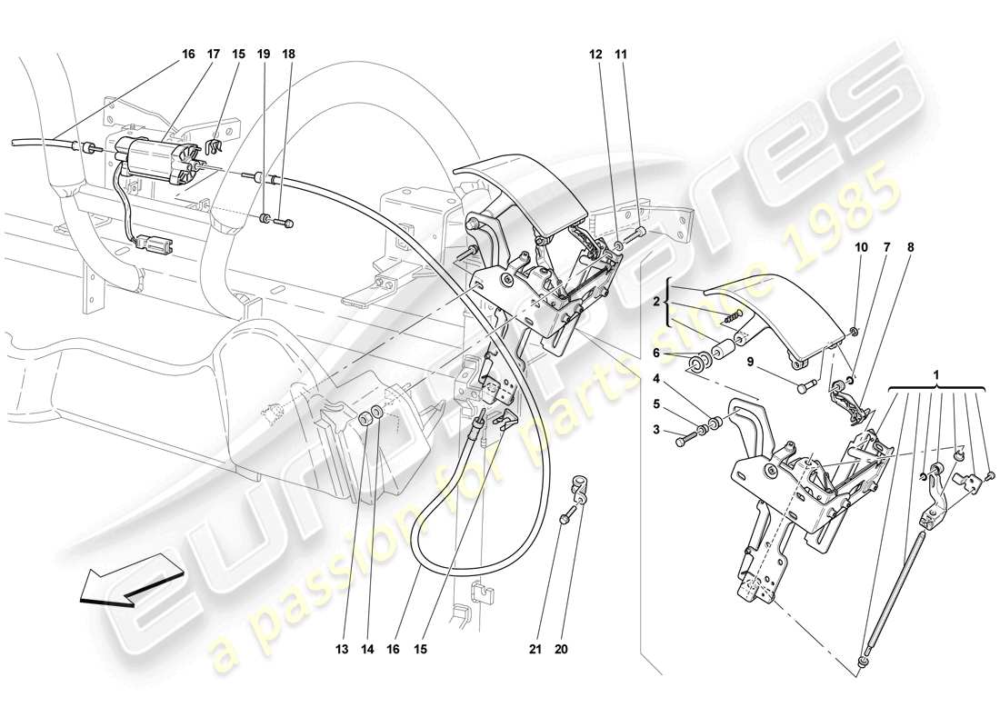 ferrari f430 scuderia (rhd) controllo del tetto e flap schema delle parti