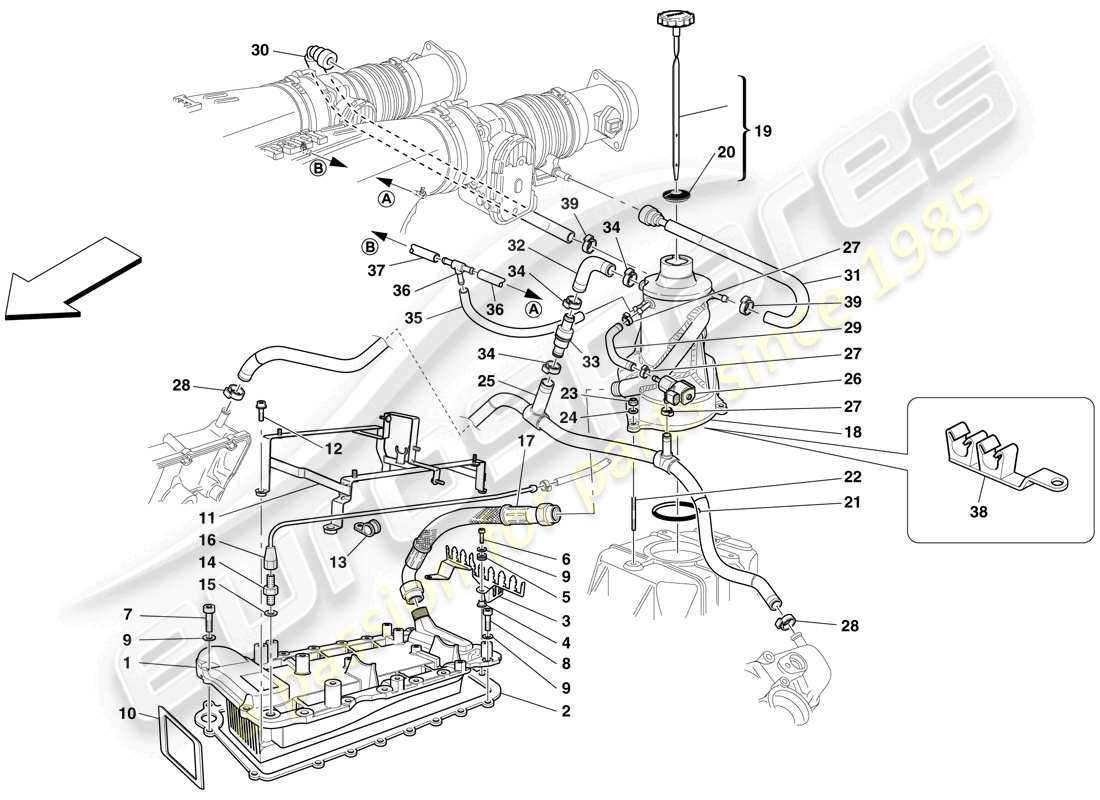 ferrari f430 scuderia (rhd) sistema di lubrificazione - serbatoio - scambiatore di calore schema delle parti