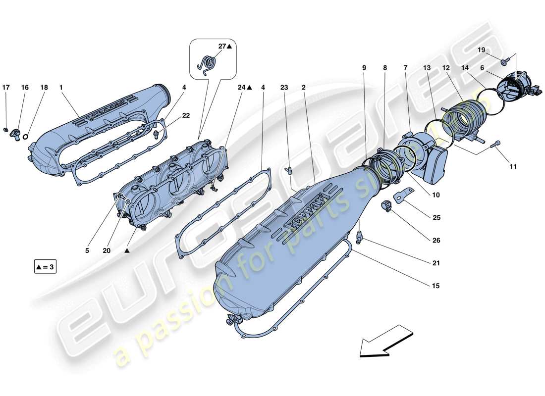 ferrari 458 spider (europe) copertura collettore aspirazione diagramma delle parti