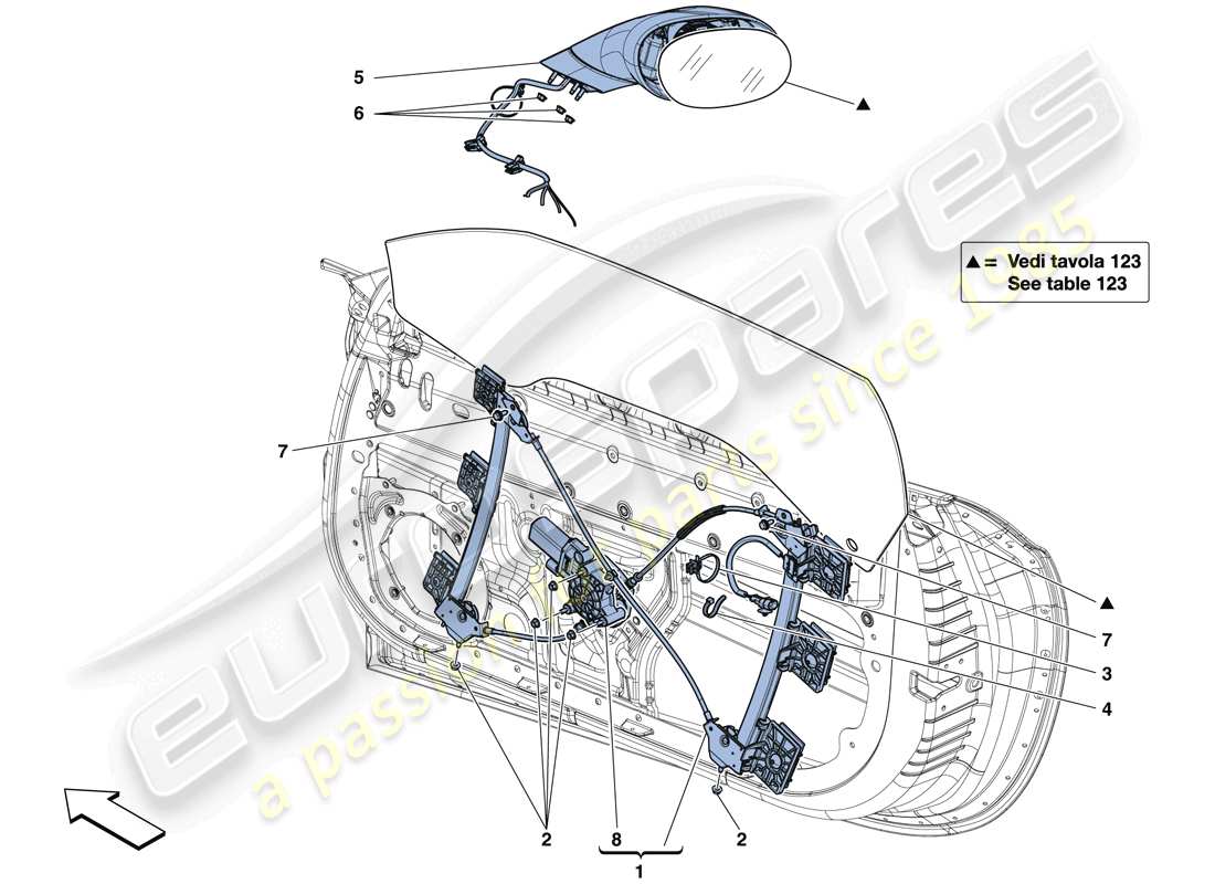 ferrari california t (europe) porte - alzacristallo elettrico e specchio retrovisore schema delle parti