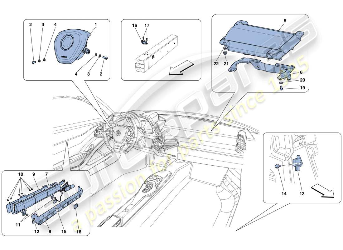 ferrari 458 italia (rhd) diagramma delle parti degli airbag