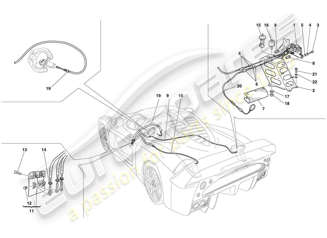 maserati mc12 schema delle parti dei dispositivi di apertura per il cofano motore e lo sportello del gas