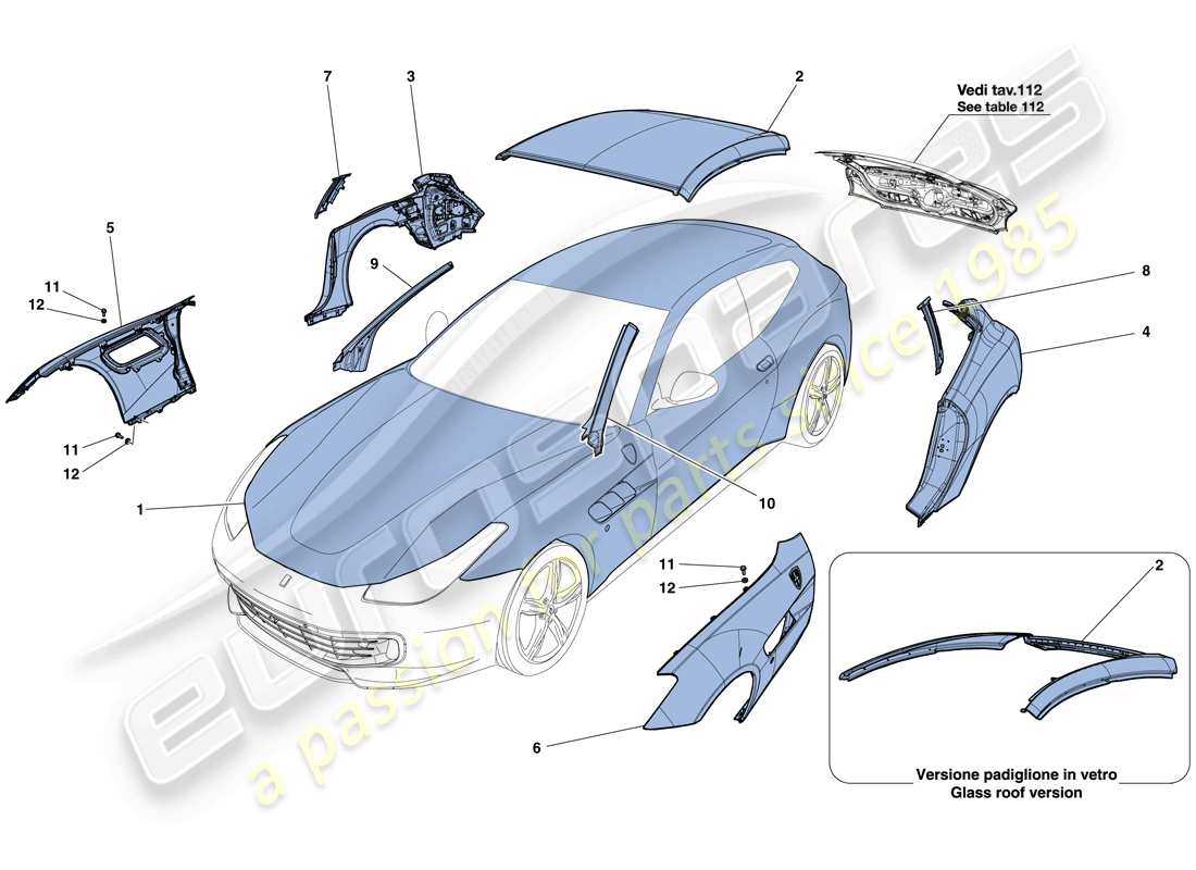 ferrari gtc4 lusso (rhd) scocca - rivestimento esterno diagramma delle parti