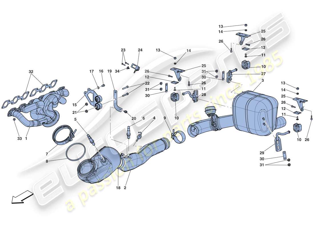 ferrari laferrari aperta (europe) diagramma delle parti del sistema di scarico