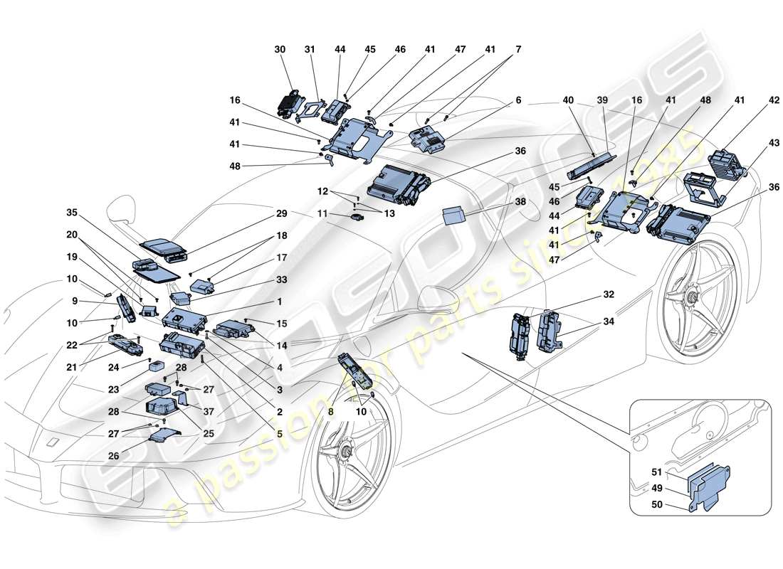 ferrari laferrari aperta (europe) schema delle parti delle centraline elettroniche del veicolo