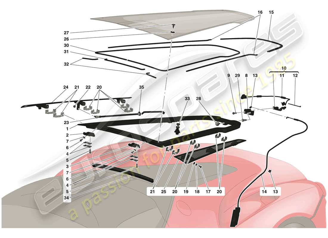 ferrari laferrari (europe) coperchio vano motore e meccanismo di sblocco diagramma delle parti