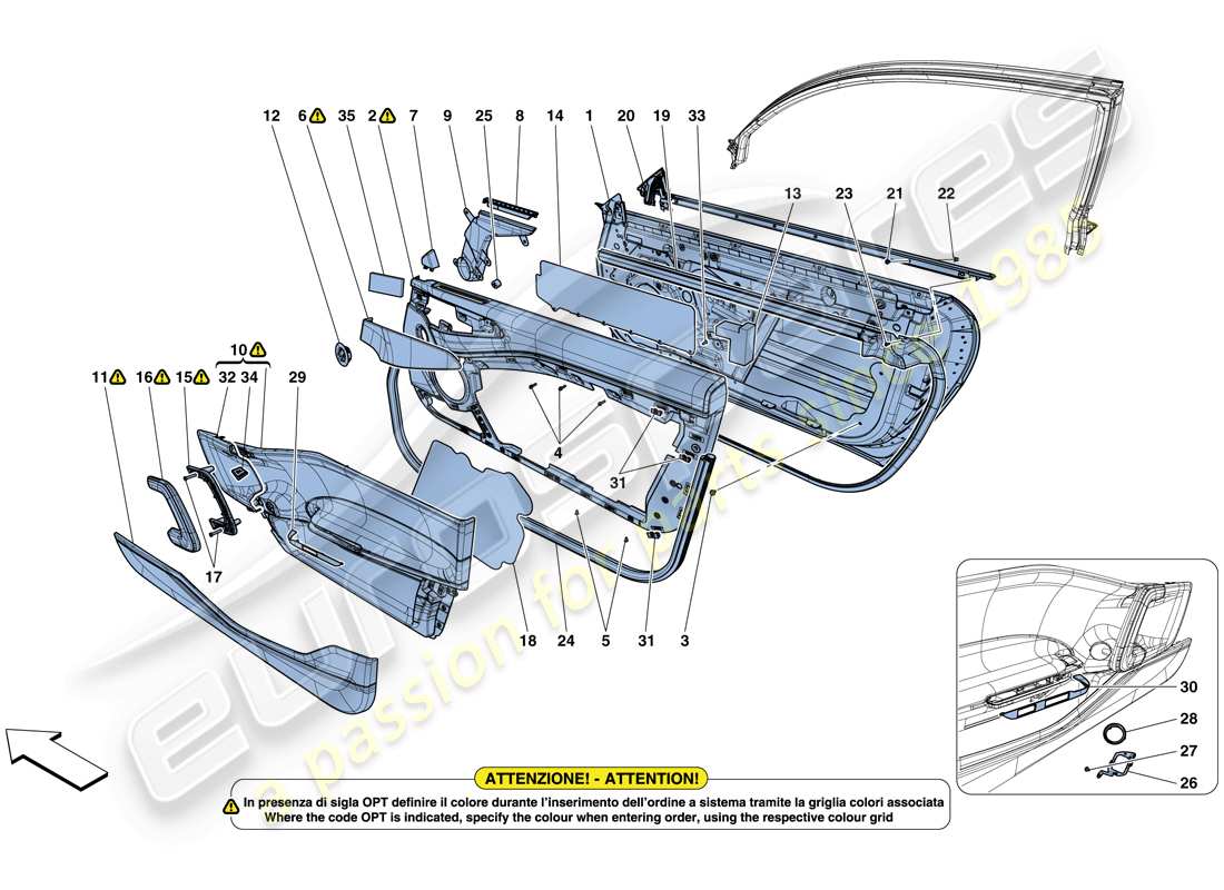 ferrari gtc4 lusso (usa) porte - sottostruttura e rivestimento schema delle parti