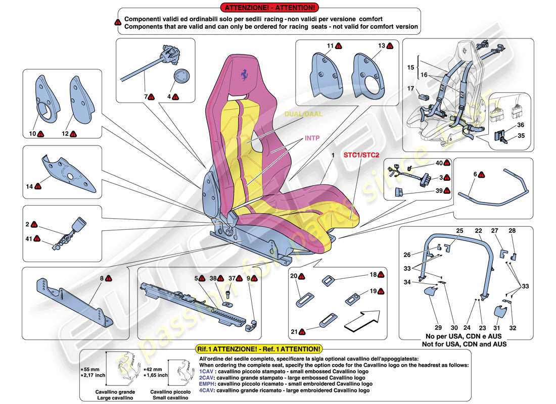 ferrari 458 italia (rhd) diagramma delle parti del sedile da corsa