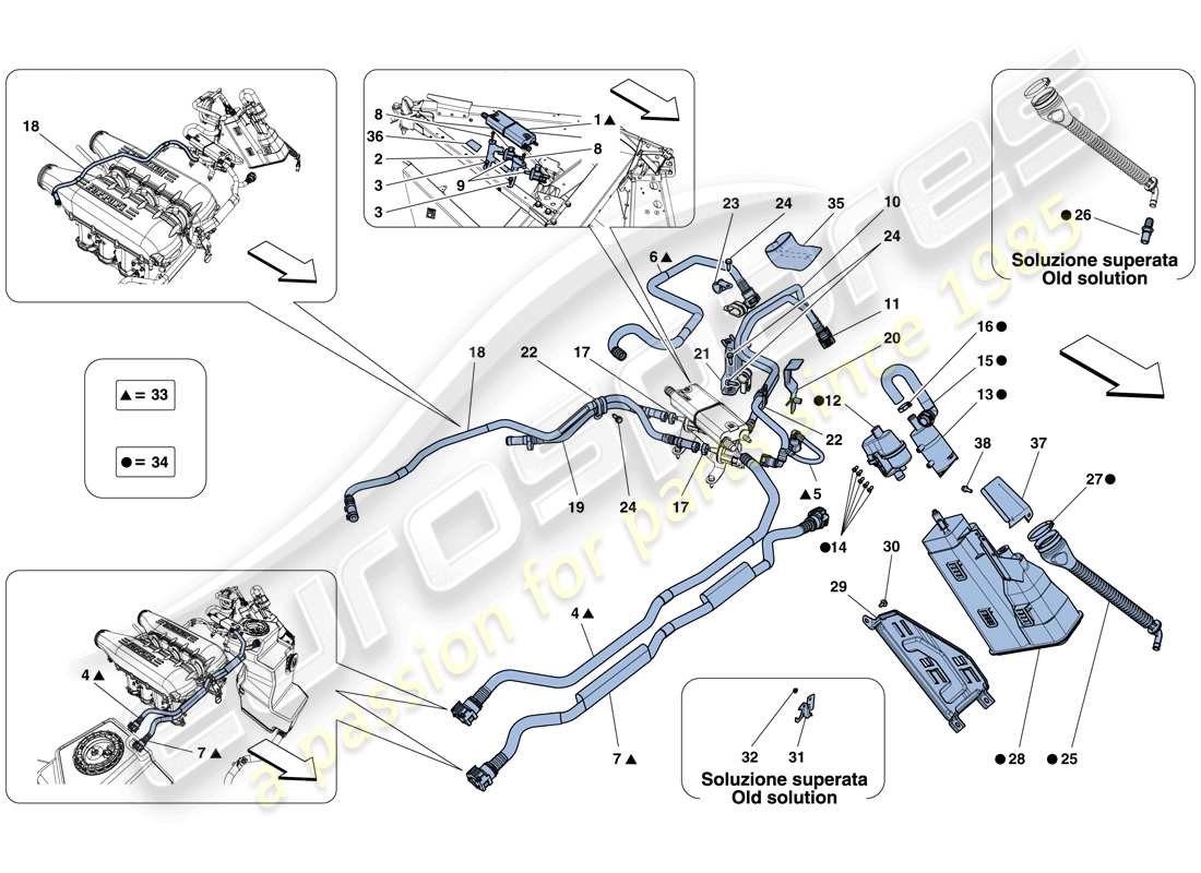 ferrari 458 italia (usa) sistema di controllo emissioni evaporative schema particolare