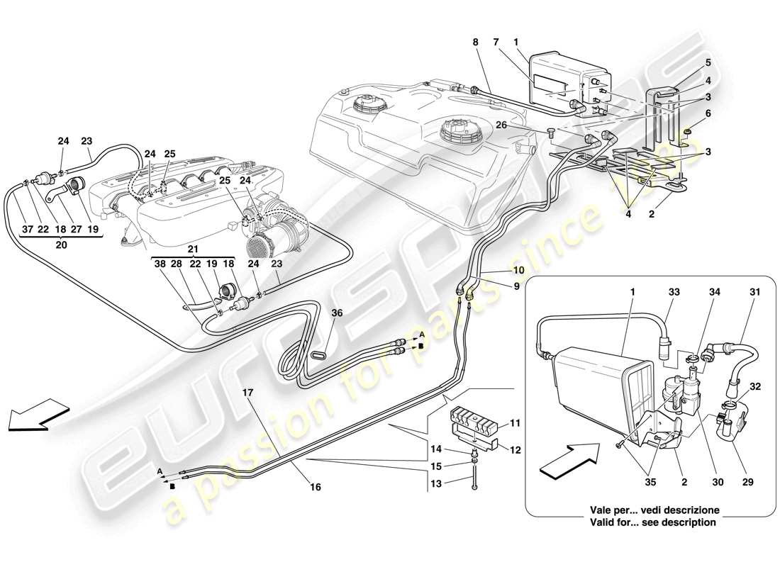 ferrari 599 gtb fiorano (europe) sistema di controllo emissioni evaporative diagramma delle parti