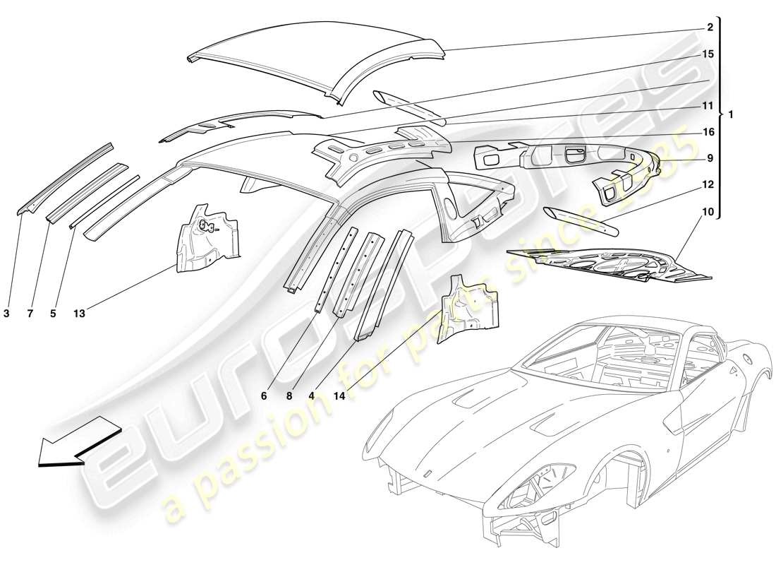 ferrari 599 gtb fiorano (europe) scocca - tetto diagramma delle parti