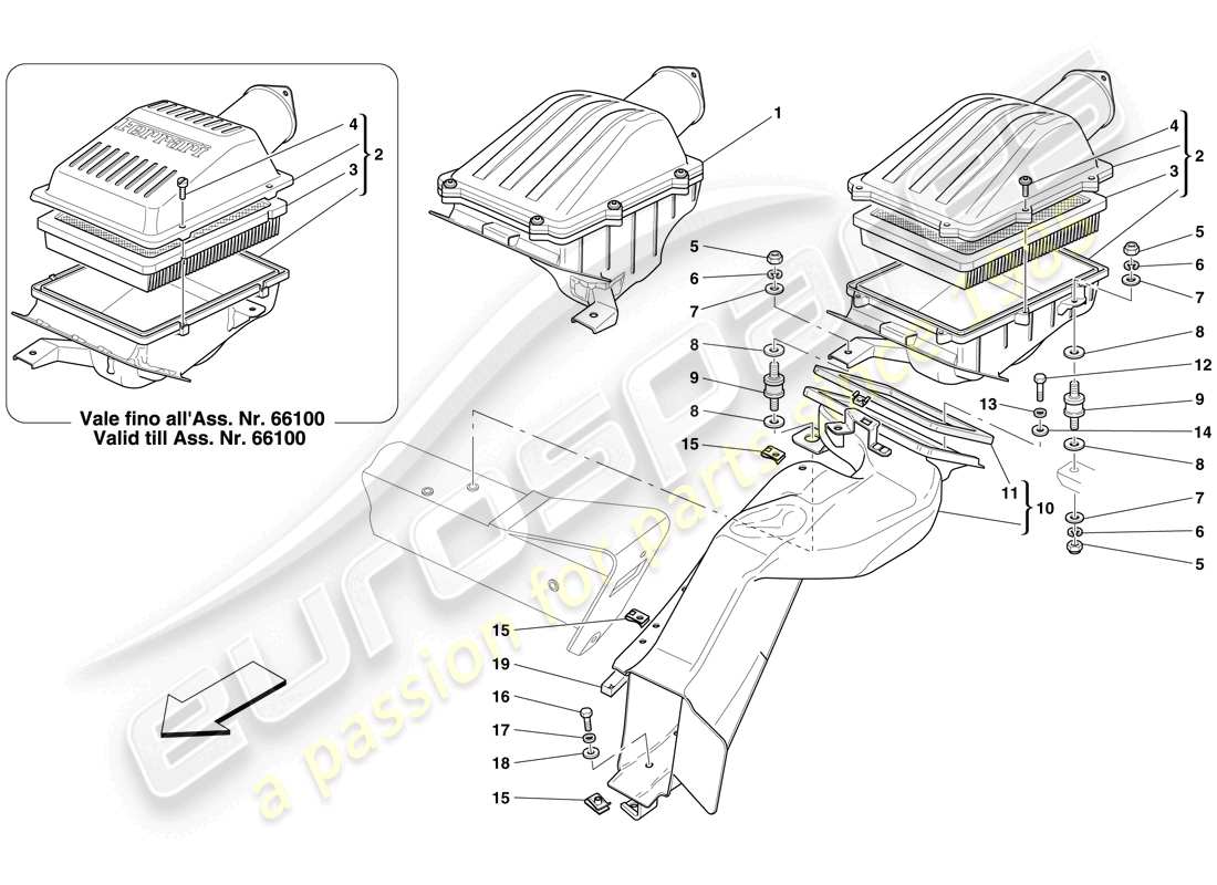 ferrari 612 sessanta (rhd) schema delle parti della presa d'aria