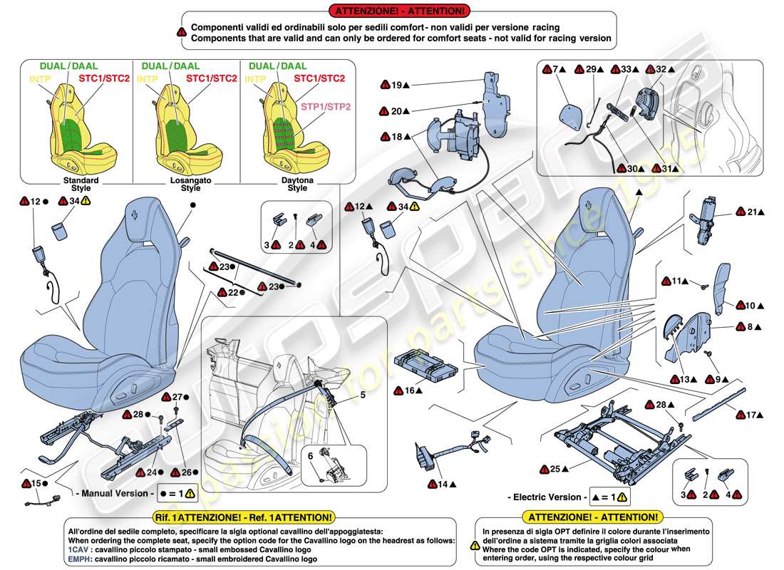 ferrari 488 spider (usa) sedili - cinture di sicurezza, guide e regolazioni diagramma delle parti