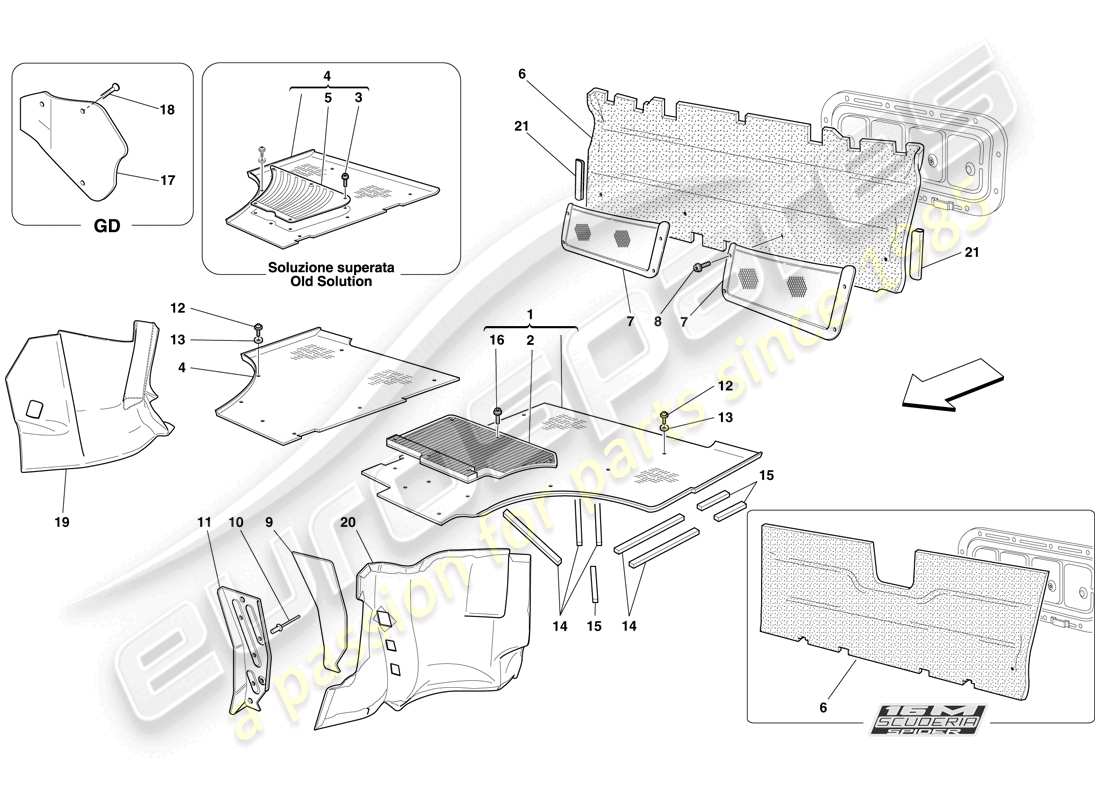 ferrari f430 scuderia (europe) tappeti abitacolo passeggero schema delle parti