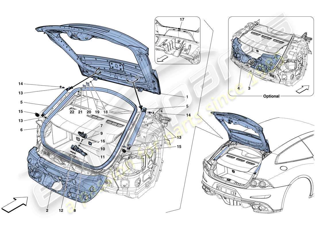 ferrari gtc4 lusso (europe) coperchio posteriore e meccanismo di apertura schema delle parti