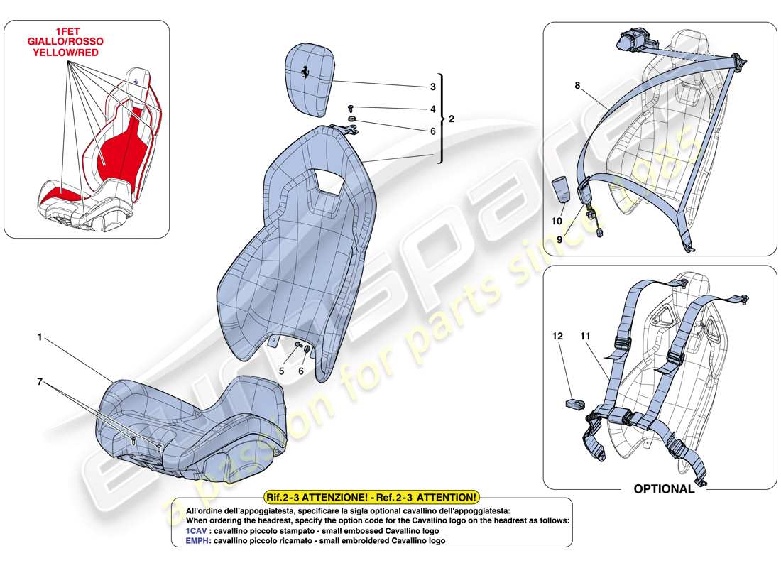 ferrari laferrari aperta (usa) sedili e cinture di sicurezza diagramma delle parti