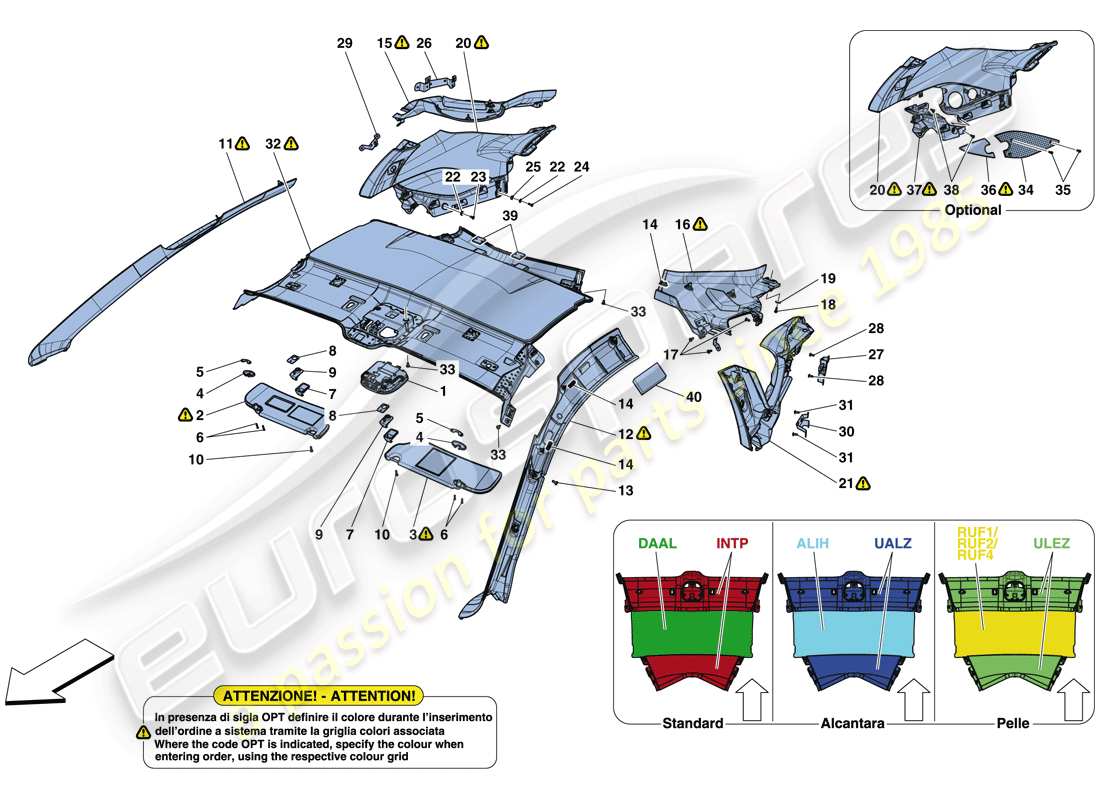 ferrari 812 superfast (usa) rivestimento del pieno e accessori diagramma delle parti