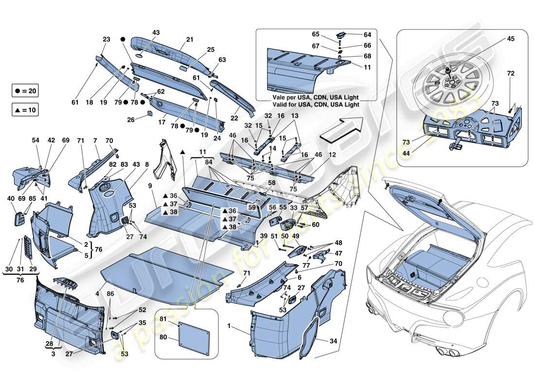 ferrari f12 berlinetta (usa) diagramma delle parti dei tappetini del vano bagagli