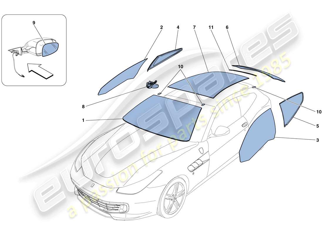 ferrari gtc4 lusso (rhd) schermi, finestre e guarnizioni diagramma delle parti