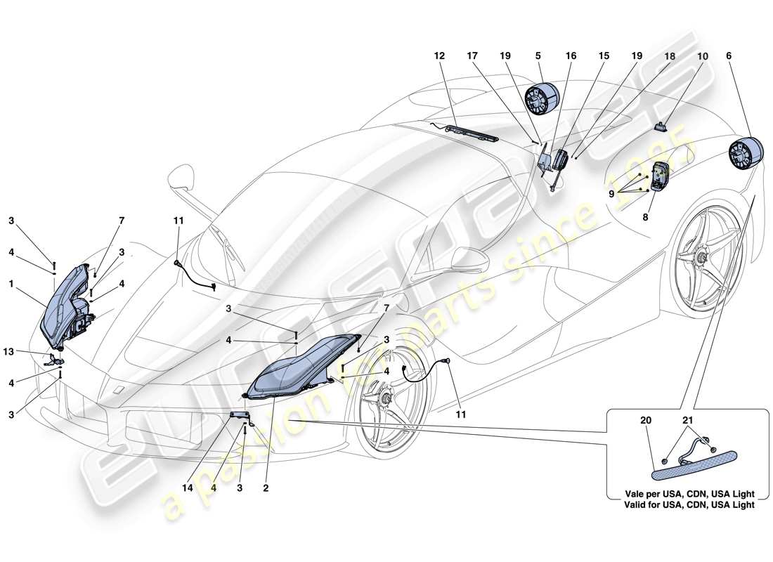 ferrari laferrari aperta (usa) fari e fanali posteriori diagramma delle parti