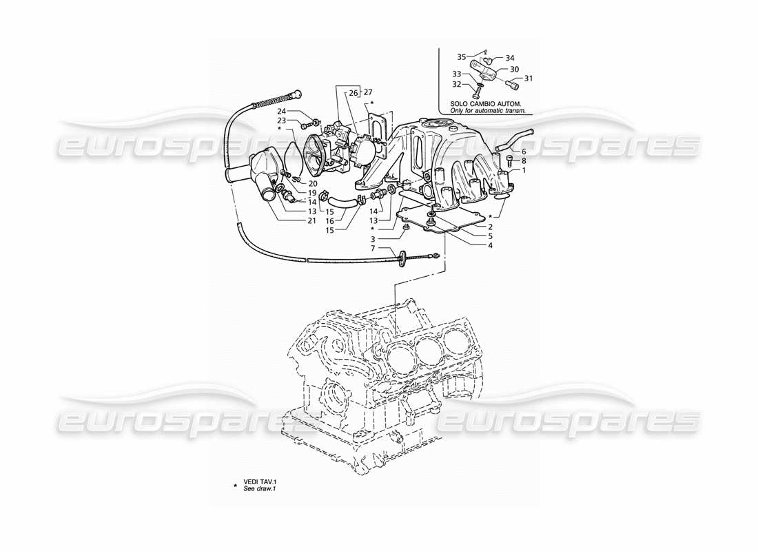 maserati qtp v6 (1996) diagramma delle parti del corpo valvola a farfalla del collettore di aspirazione (lhd).