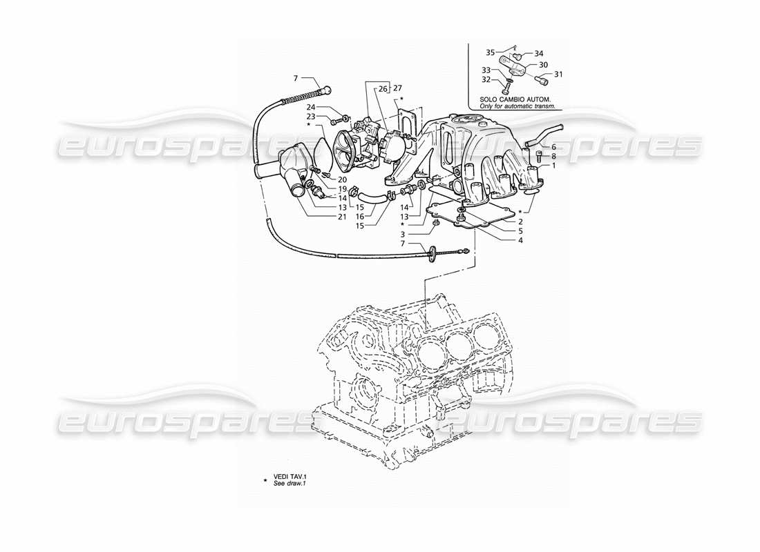 maserati qtp v6 (1996) diagramma delle parti del corpo valvola a farfalla del collettore di aspirazione (rhd).