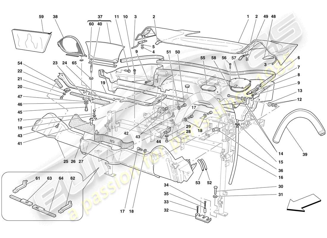 ferrari f430 spider (usa) rivestimento del tetto e vasca diagramma delle parti