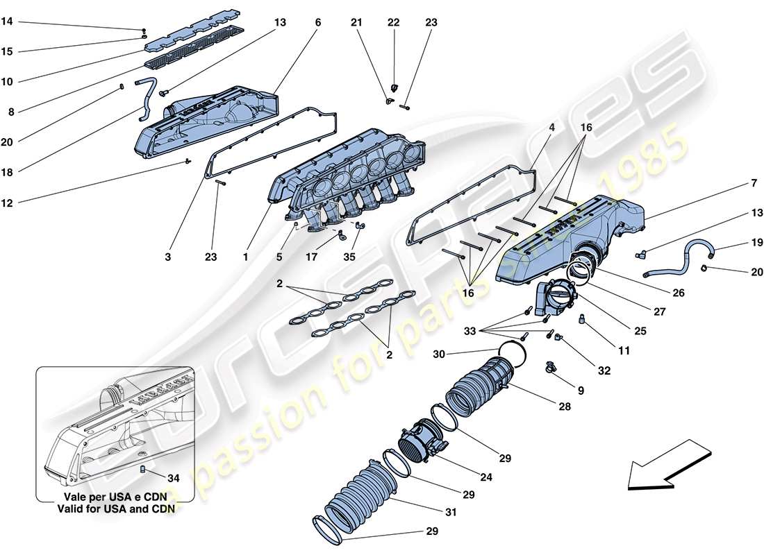 ferrari ff (europe) collettore di aspirazione schema delle parti