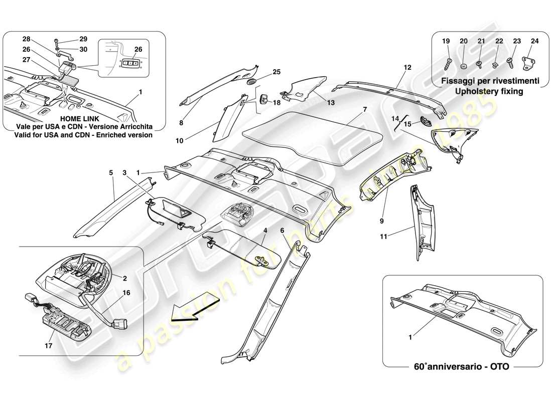 ferrari 612 sessanta (europe) rivestimenti del pieno e accessori diagramma delle parti