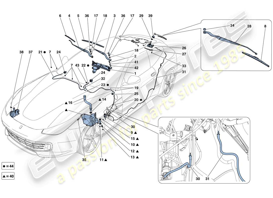 ferrari gtc4 lusso (usa) tergicristallo, rondella e clacson schema delle parti