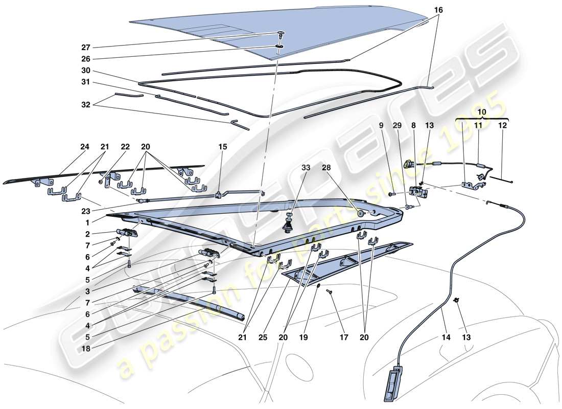 ferrari laferrari aperta (usa) coperchio vano motore e meccanismo di sblocco diagramma delle parti