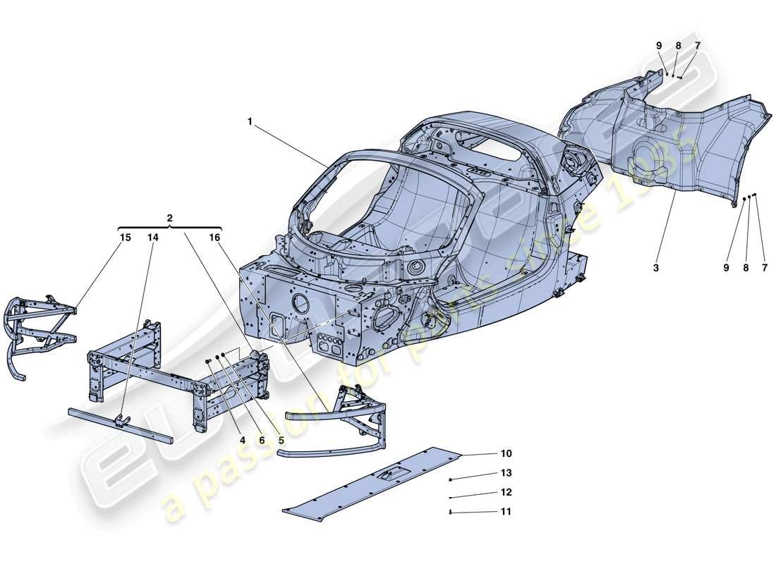 ferrari laferrari aperta (usa) vasca monoscocca - sottotelaio anteriore - sottocassa centrale piatto schema particolare