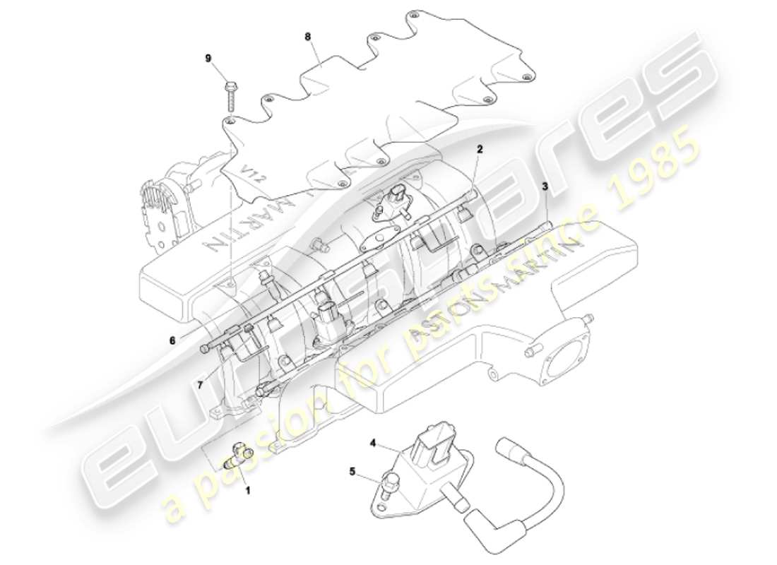 aston martin vanquish (2001) rail e iniettori carburante diagramma delle parti