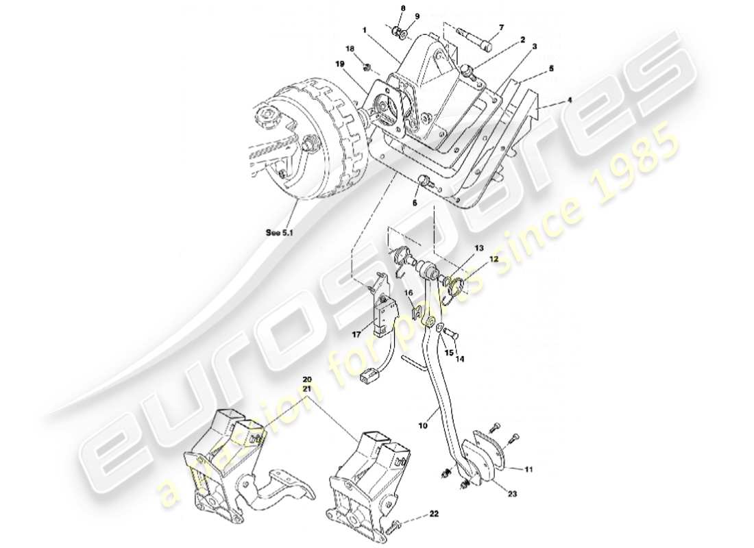 aston martin vanquish (2001) diagramma delle parti dell'ingranaggio del pedale