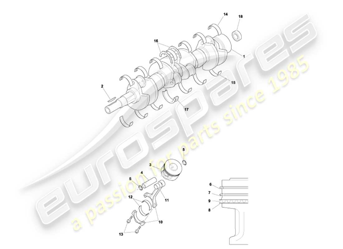 aston martin vanquish (2003) diagramma delle parti di albero motore, pistoni e aste