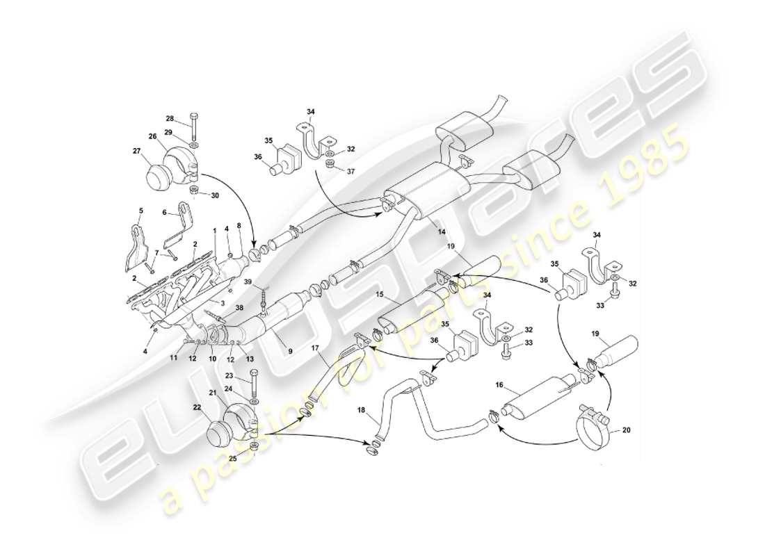 aston martin db7 vantage (2000) diagramma delle parti del sistema di scarico