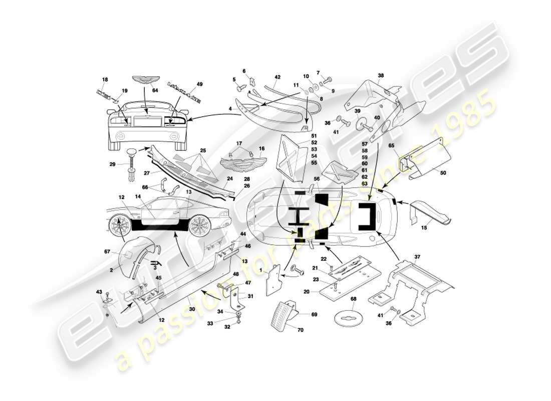 aston martin db7 vantage (2000) diagramma delle parti dei raccordi del corpo