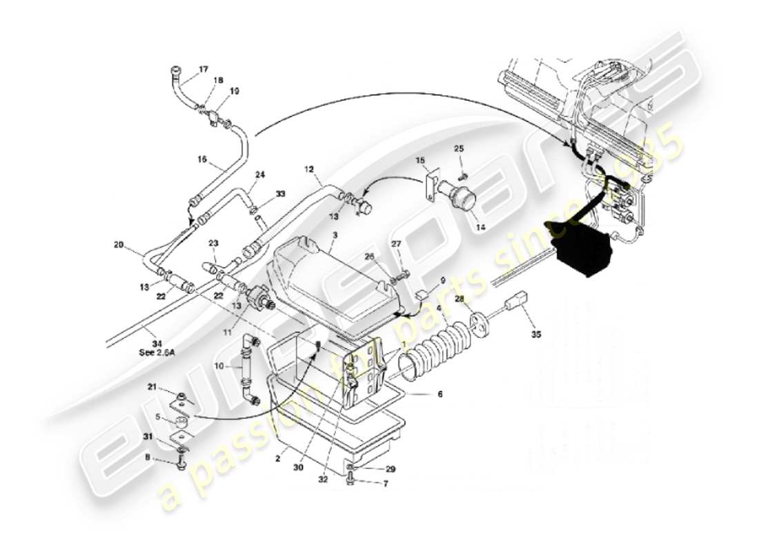 aston martin vanquish (2007) sistema di emissione evaporativa diagramma delle parti