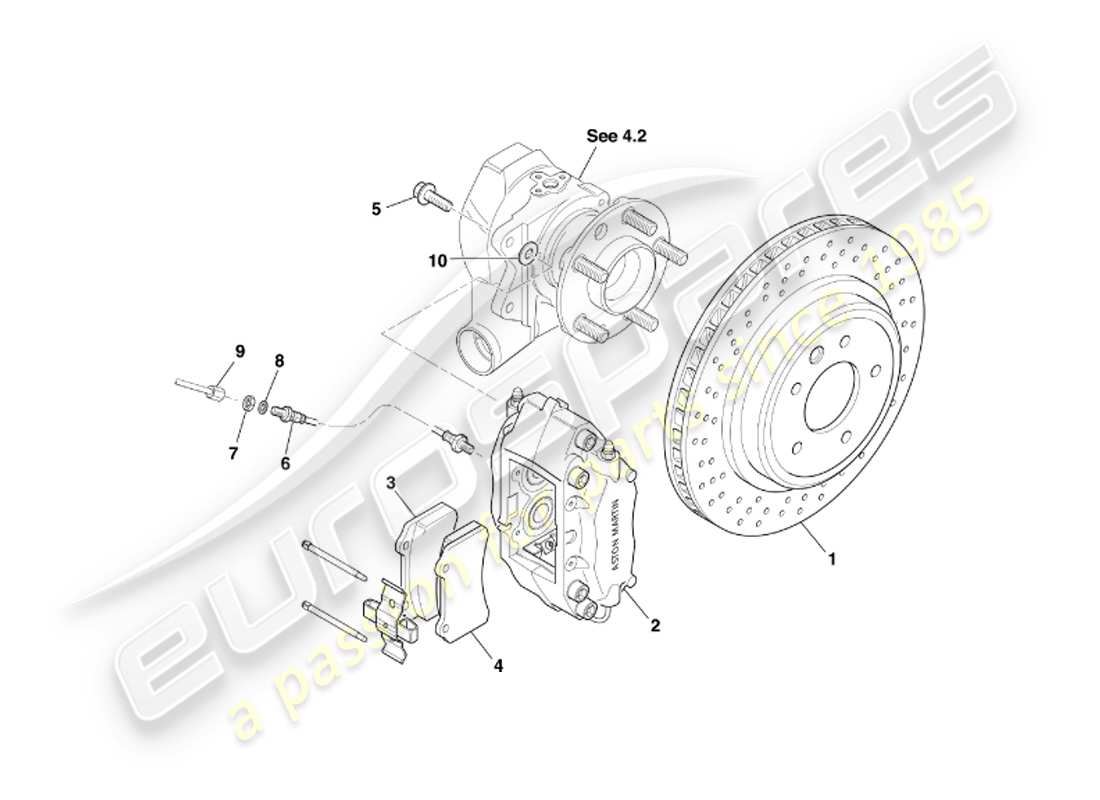 aston martin db7 vantage (2004) diagramma delle parti dei freni posteriori