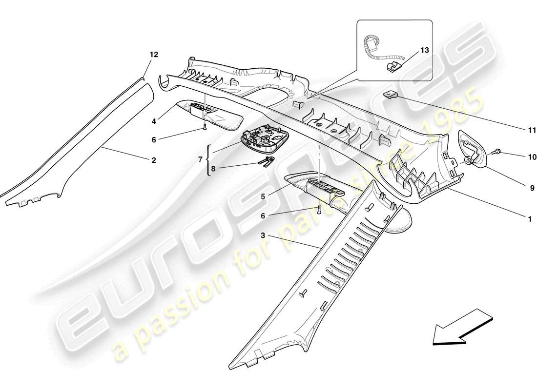 ferrari california (rhd) rivestimento del pieno e accessori diagramma delle parti