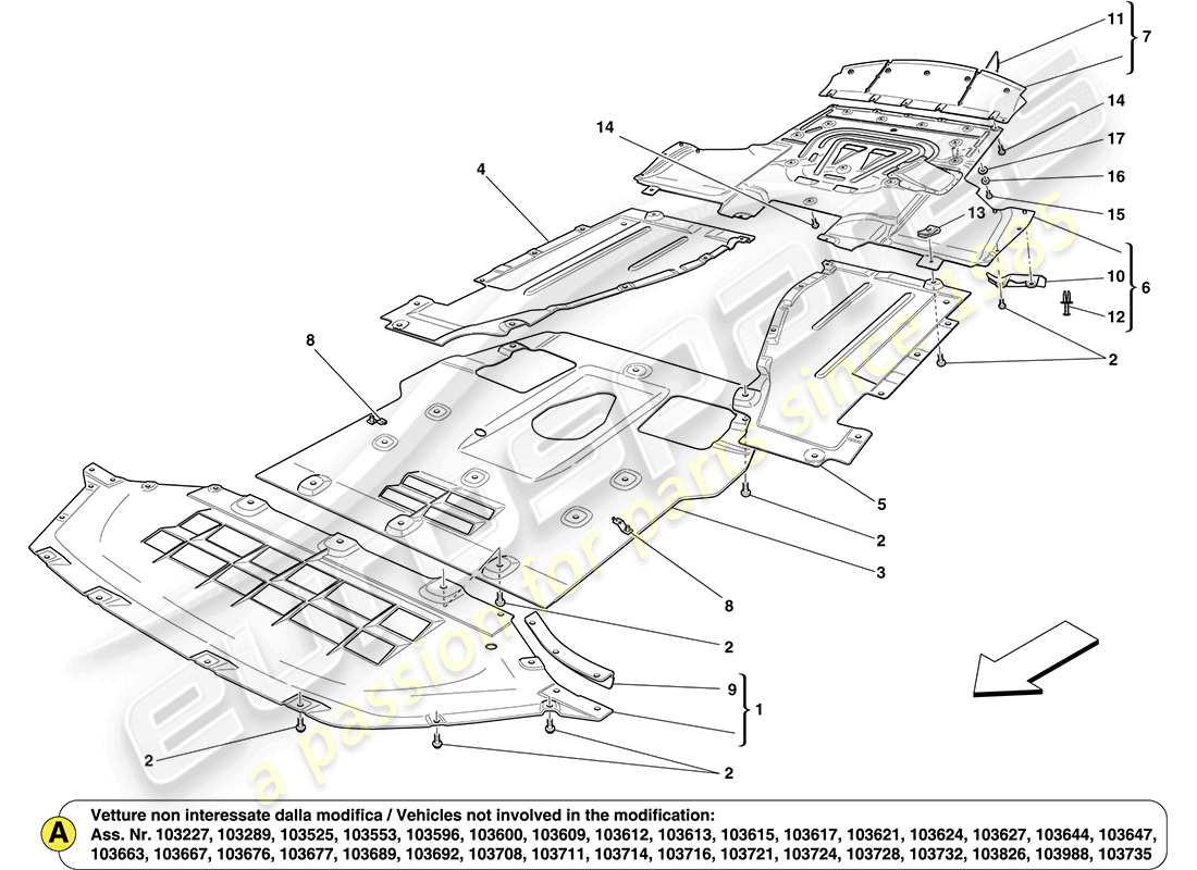 ferrari california (rhd) protezioni sottoscocca e sezioni sottoscocca piatte schema delle parti