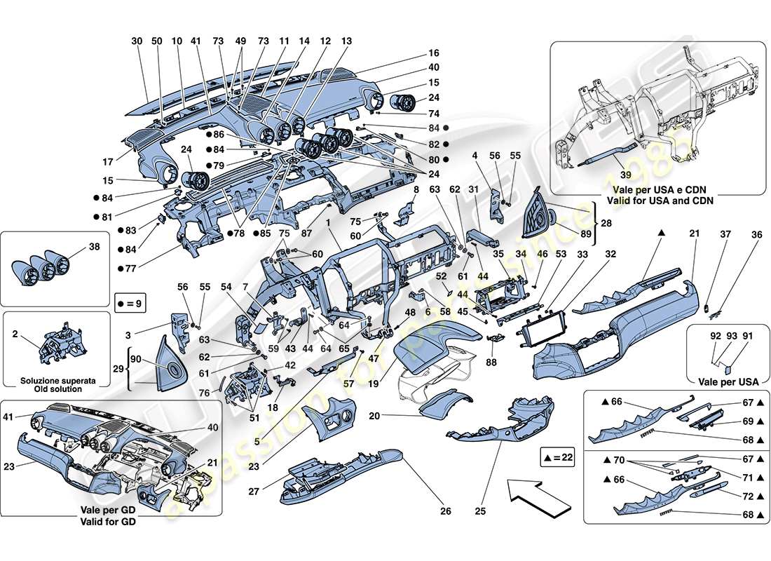 ferrari ff (europe) diagramma delle parti del cruscotto